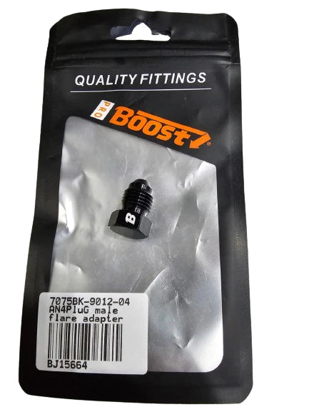 A24-2693-BOOST ANODIZED ALUMINUM -4AN MALE FLARE PLUG FITTING, BLACK