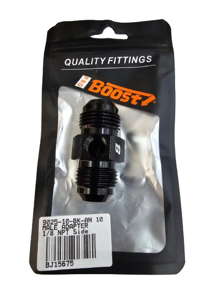 A24-2680-BOOST 10AN Male to 1/2"NPT Male Straight Fitting 1/8"NPT Pressure/Temp Port Black
