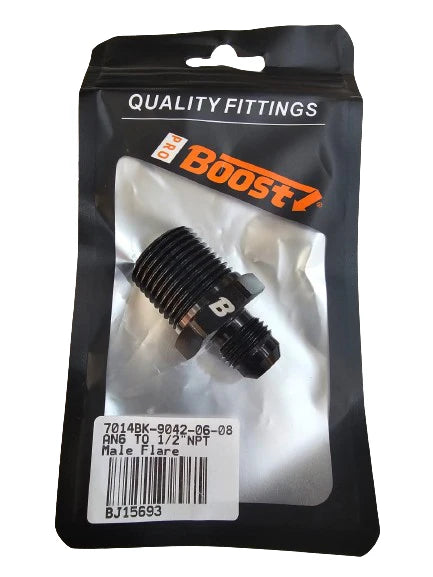 A24-2662-BOOST Aluminium 1/2" NPT to 6AN Flare Male AN6 to 1/2 NPT Union Pipe Fitting Adapter Black