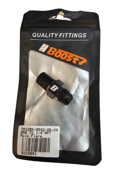A24-2664-BOOST Aluminum 6AN Male Flare to 1/4 NPT Male Straight Fuel Hose Adapter Pipe Thread Fitting Black