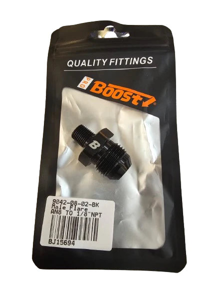 A24-2661-BOOST Aluminum 8 AN to 1/8 NPT Pipe Fuel Line Hose Fittings Adapter AN8 Male Flare to 1/8 NPT Male Thread Black
