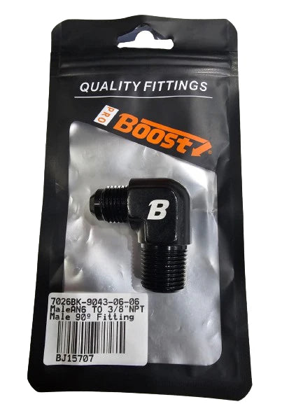 A24-2653-BOOST 6AN To 3/8" NPT Male 90 Degree Fitting Adapter Aluminum Union
