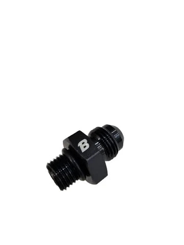 محول A24-2637-BOOST ذكر M12 × 1.25 ملولب متري إلى وصلة AN -6 من الألومنيوم الأسود 