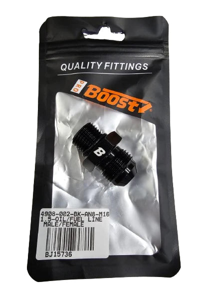 A24-2632-BOOST 8AN Flare to M16 x 1.5 Pipe Hose Adapter Fitting Aluminum Black