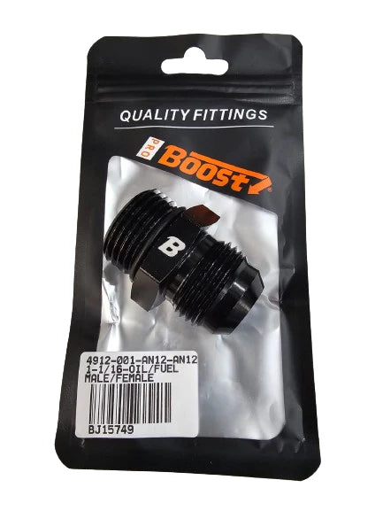 A24-2621-BOOST 12AN AN12 1-1/16-12 UNF /FUEL/GAS LINE SWIVEL MALE/FEMALE FITTING ADAPTOR BLACK