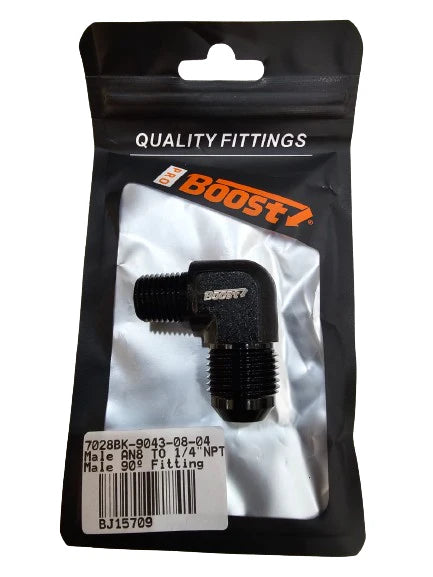 A24-2614-BOOST Aluminum 8an an8 8 To 1/4" NPT Fitting 90 Degree Elbow Adapter Male AN 8 Black