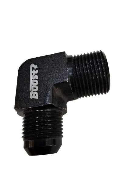 A24-2613-BOOST 3/4" NPT to 10AN 90 Degree Fitting Male Adapter Aluminum Black