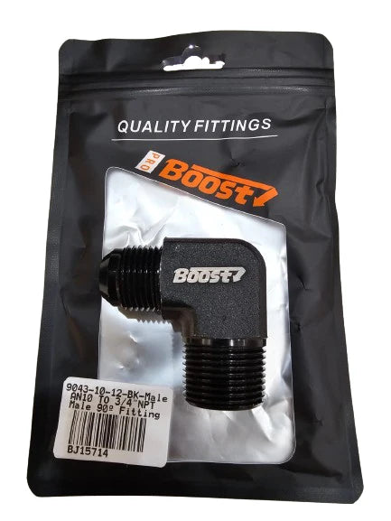 A24-2613-BOOST 3/4" NPT to 10AN 90 Degree Fitting Male Adapter Aluminum Black