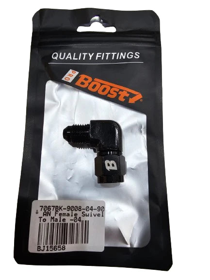 A24-2616-BOOST -4AN Female to -4AN Male 90 Degree Swivel Adapter (AN to AN) - Anodized Black