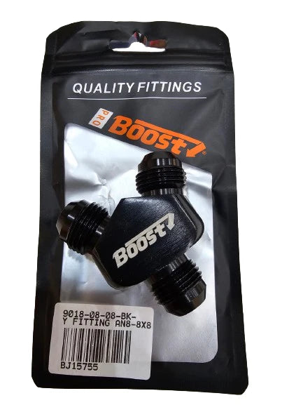 A24-2606-BOOST 8AN to 8AN to 8AN Y-Block Fitting Anodized Matte Black