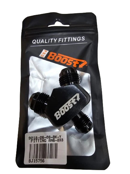 A24-2605-BOOST 6AN TO 8AN TO 8AN Y-BLOCK FITTING ANODIZED MATTE BLACK