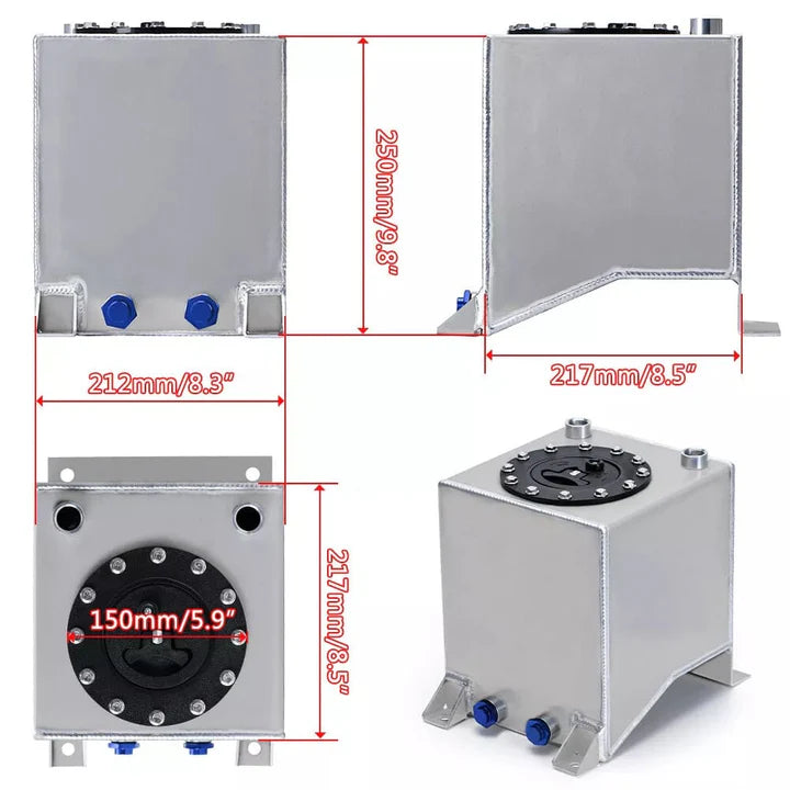 A24-2111-Universal 2.5 Gallon 10L Fuel Cell Tank Aluminum Polished