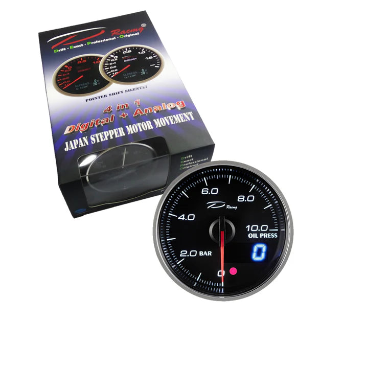 A24-1370-D Racing DX-Series 60MM Peak Oil Pressure Gauge with Waterproof Sensor Connector