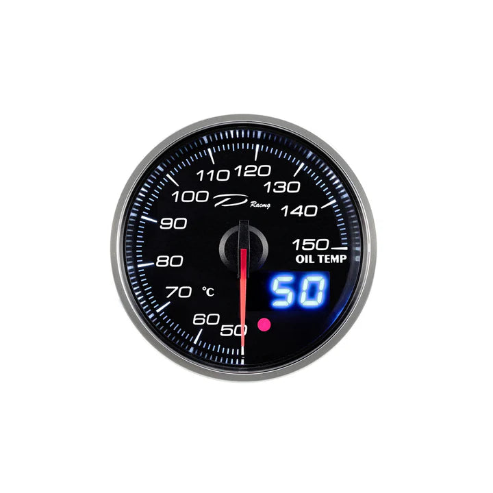 A24-1407-D Racing DX-Series 60MM Peak Oil Temperature Gauge with Waterproof Sensor Connector