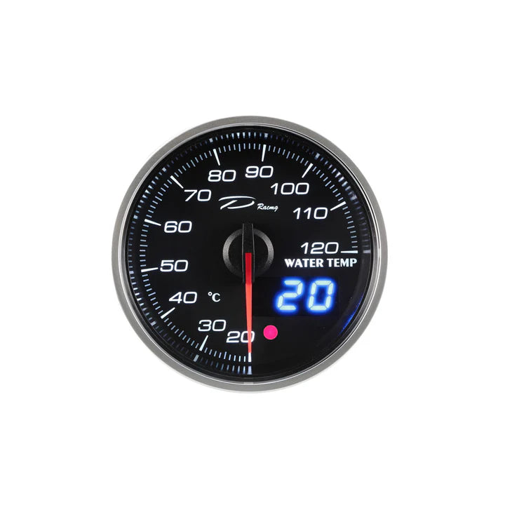 A24-1362-D Racing DX-Series 60MM Peak Water Temperature Gauge with Waterproof Sensor Connector
