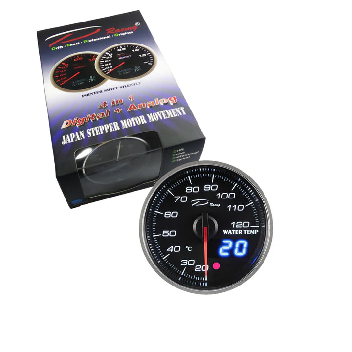 A24-1362-D Racing DX-Series 60MM Peak Water Temperature Gauge with Waterproof Sensor Connector