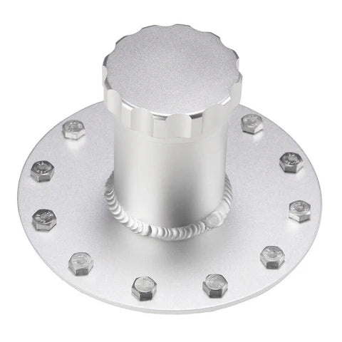 A24-2107-Billet Straight Aluminum Fuel Cell Fast Fill Filler Neck 12 Bolt Flange + Cap SR