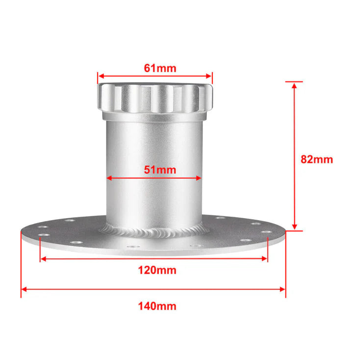 A24-2107-Billet Straight Aluminum Fuel Cell Fast Fill Filler Neck 12 Bolt Flange + Cap SR