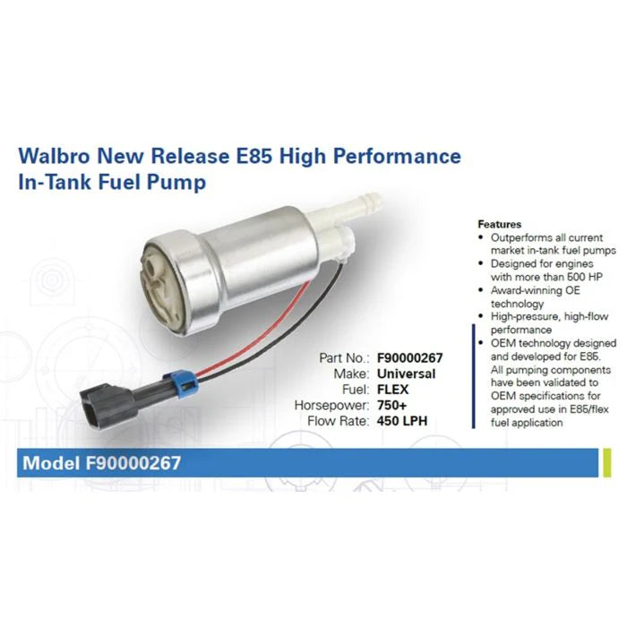 A24-1845-Walbro 450LPH Fuel Pump High Pressure TIA485-2 F90000267 (Universal E85 Ethanol) TI Automotive